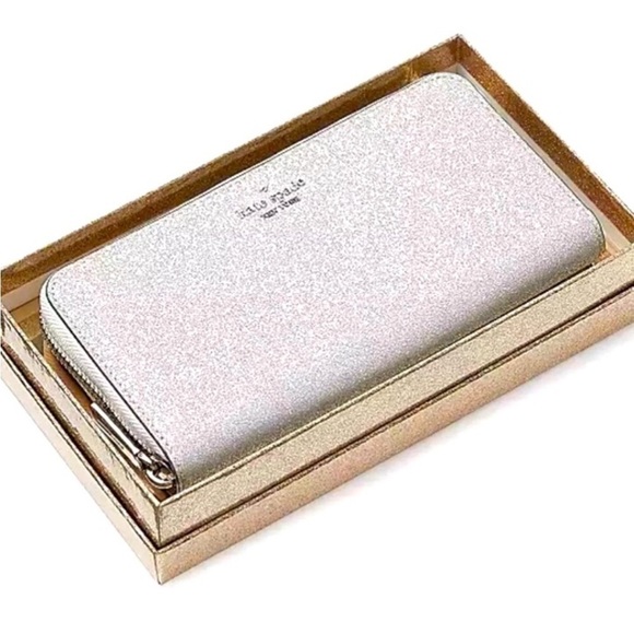 kate spade Handbags - NIB Kate spade Shimmy Glitter Lunar Light Large Continental Wallet, Silver, NWT!